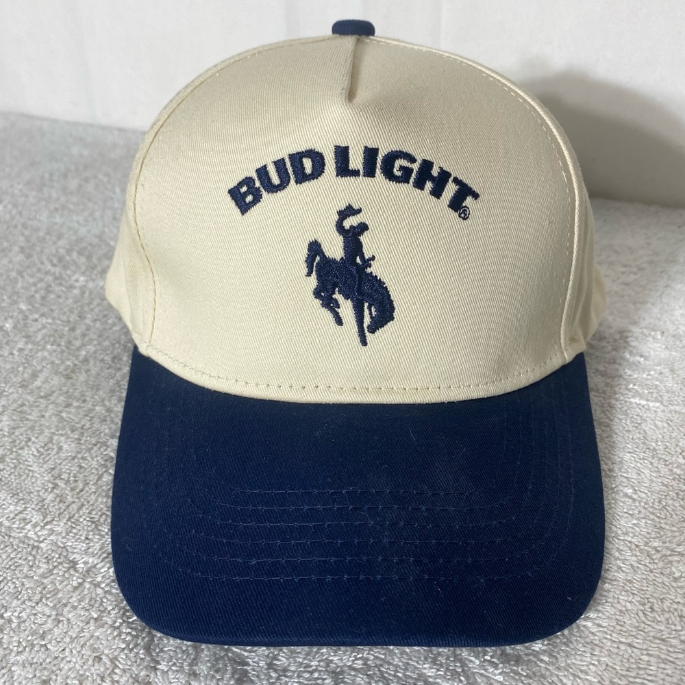 Bud Light Beige and Navy Embroidered Cowboy Logo Snap Back Hat